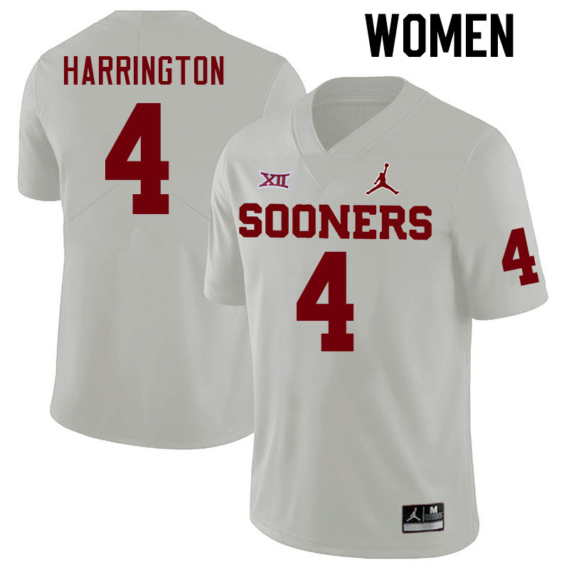 Women #4 Justin Harrington Oklahoma Sooners College Football Jerseys Stitched Sale-White - Click Image to Close